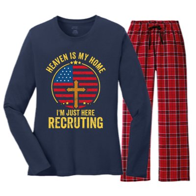 Heaven Is My Home Im Just Here Recruiting Funny Christian Women's Long Sleeve Flannel Pajama Set 