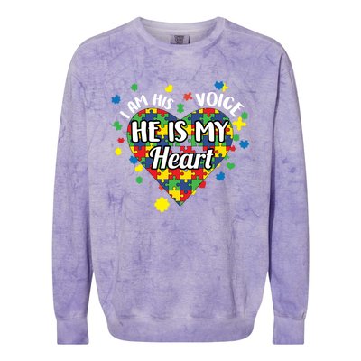 He Is My Heart Autism Awareness Puzzle Piece Cool Gift Colorblast Crewneck Sweatshirt