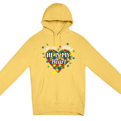 He Is My Heart Autism Awareness Puzzle Piece Cool Gift Premium Pullover Hoodie