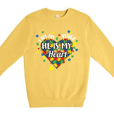 He Is My Heart Autism Awareness Puzzle Piece Cool Gift Premium Crewneck Sweatshirt