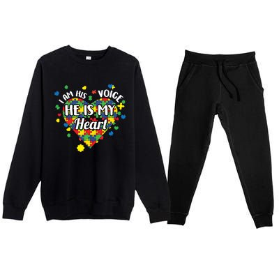 He Is My Heart Autism Awareness Puzzle Piece Cool Gift Premium Crewneck Sweatsuit Set