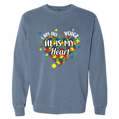 He Is My Heart Autism Awareness Puzzle Piece Cool Gift Garment-Dyed Sweatshirt