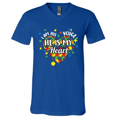 He Is My Heart Autism Awareness Puzzle Piece Cool Gift V-Neck T-Shirt