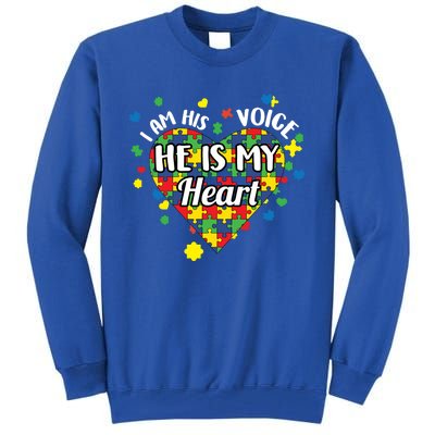 He Is My Heart Autism Awareness Puzzle Piece Cool Gift Tall Sweatshirt