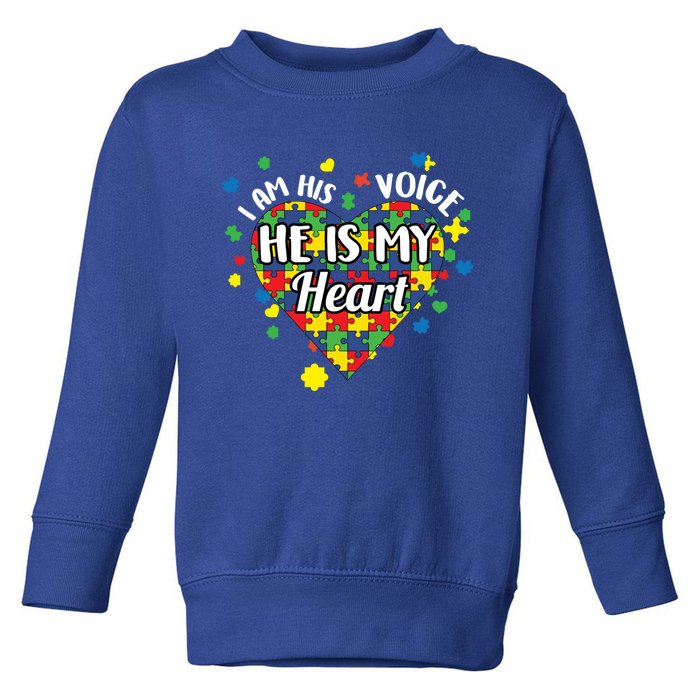 He Is My Heart Autism Awareness Puzzle Piece Cool Gift Toddler Sweatshirt