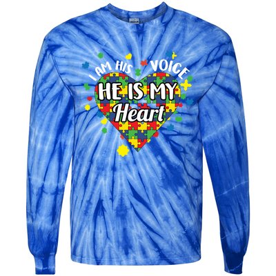 He Is My Heart Autism Awareness Puzzle Piece Cool Gift Tie-Dye Long Sleeve Shirt