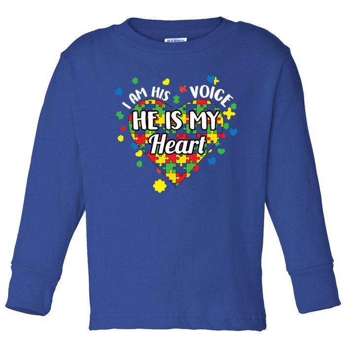 He Is My Heart Autism Awareness Puzzle Piece Cool Gift Toddler Long Sleeve Shirt