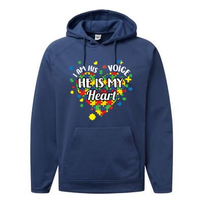 He Is My Heart Autism Awareness Puzzle Piece Cool Gift Performance Fleece Hoodie