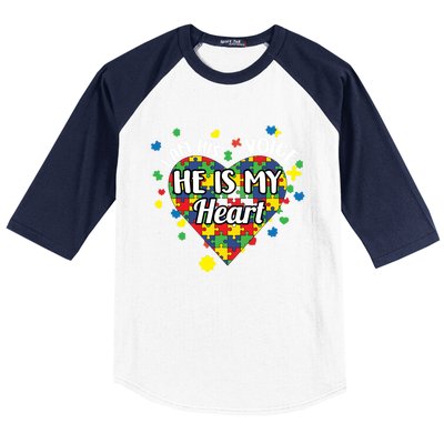 He Is My Heart Autism Awareness Puzzle Piece Cool Gift Baseball Sleeve Shirt