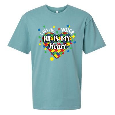 He Is My Heart Autism Awareness Puzzle Piece Cool Gift Sueded Cloud Jersey T-Shirt