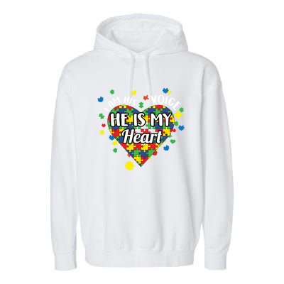 He Is My Heart Autism Awareness Puzzle Piece Cool Gift Garment-Dyed Fleece Hoodie