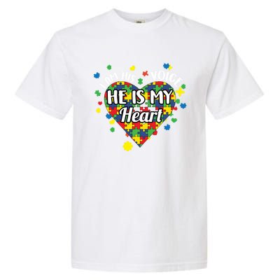 He Is My Heart Autism Awareness Puzzle Piece Cool Gift Garment-Dyed Heavyweight T-Shirt