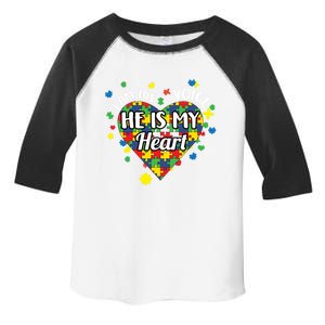 He Is My Heart Autism Awareness Puzzle Piece Cool Gift Toddler Fine Jersey T-Shirt