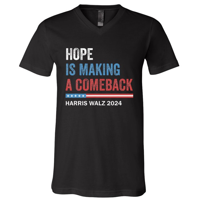 Hope Is Making A Comeback President Kamala Harris Walz 2024 V-Neck T-Shirt