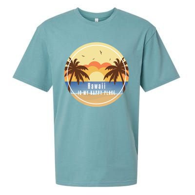 Hawaii Is My Happy Place Fun Beach Vacation Palm Trees Sun Gift Sueded Cloud Jersey T-Shirt