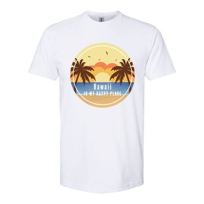 Hawaii Is My Happy Place Fun Beach Vacation Palm Trees Sun Gift Softstyle CVC T-Shirt