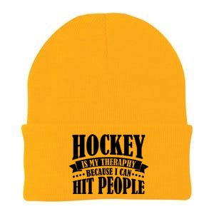 Hockey Is My Theraphy Because I Can Hit People Knit Cap Winter Beanie