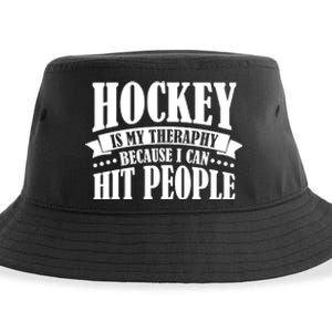 Hockey Is My Theraphy Because I Can Hit People Sustainable Bucket Hat