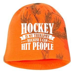 Hockey Is My Theraphy Because I Can Hit People Kati - Camo Knit Beanie