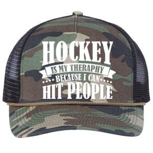 Hockey Is My Theraphy Because I Can Hit People Retro Rope Trucker Hat Cap