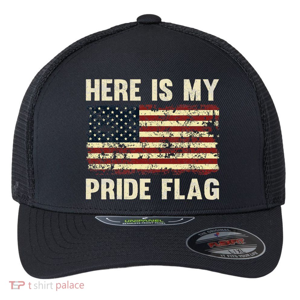 Here Is My Pride Flag Flexfit Unipanel Trucker Cap