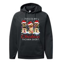 His Is My Christmas Pajama Santa Yorkie Dog Owners Performance Fleece Hoodie