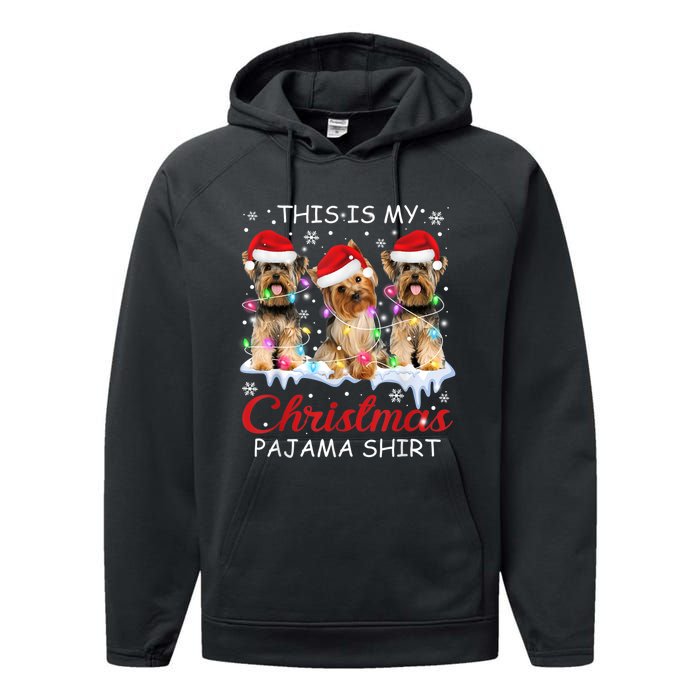 His Is My Christmas Pajama Santa Yorkie Dog Owners Performance Fleece Hoodie