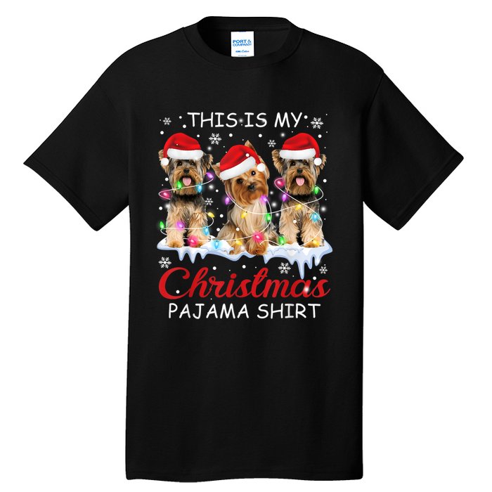 His Is My Christmas Pajama Santa Yorkie Dog Owners Tall T-Shirt