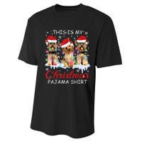 His Is My Christmas Pajama Santa Yorkie Dog Owners Performance Sprint T-Shirt