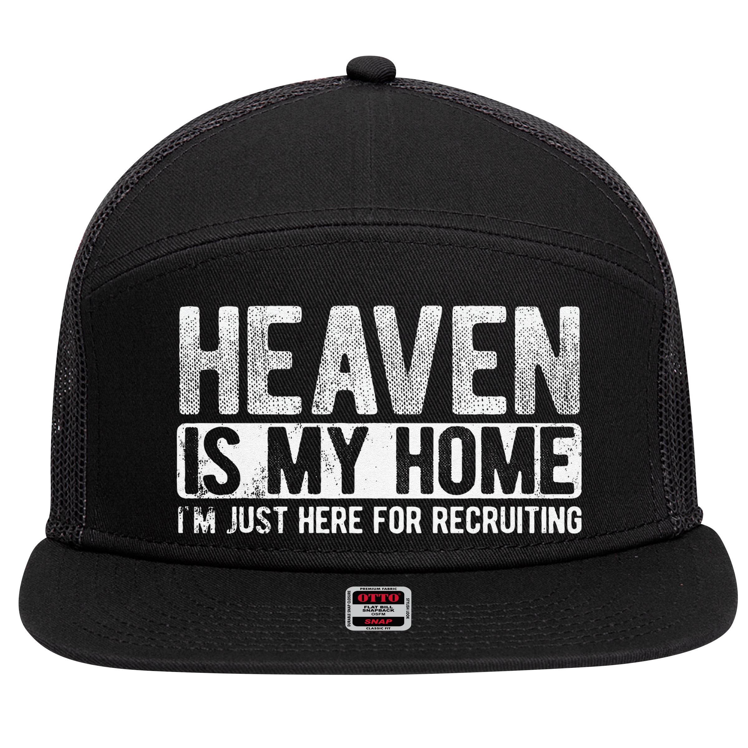 Heaven Is My Home Here Recruiting Christian Religious Jesus 7 Panel Mesh Trucker Snapback Hat