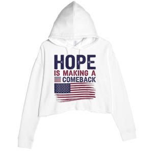 Hope Is Making A Comeback Us Flag Kamala Harris Tim Walz Premium Crop Fleece Hoodie