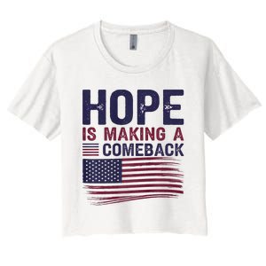 Hope Is Making A Comeback Us Flag Kamala Harris Tim Walz Premium Women's Crop Top Tee