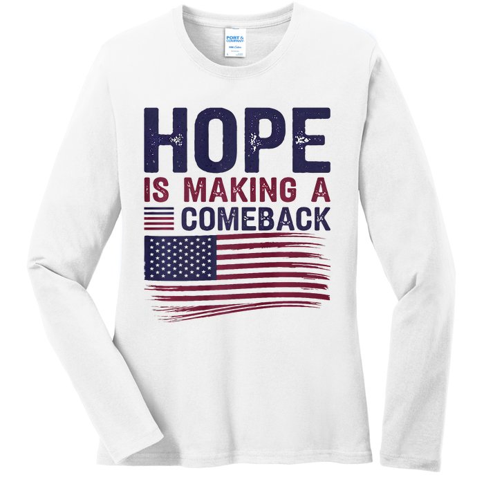 Hope Is Making A Comeback Us Flag Kamala Harris Tim Walz Premium Ladies Long Sleeve Shirt