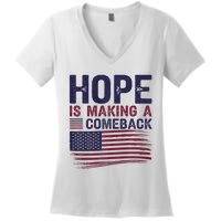 Hope Is Making A Comeback Us Flag Kamala Harris Tim Walz Premium Women's V-Neck T-Shirt