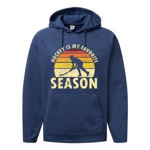 Hockey Is My Favorite Season Retro Field Hockey Player Meaningful Gift Performance Fleece Hoodie