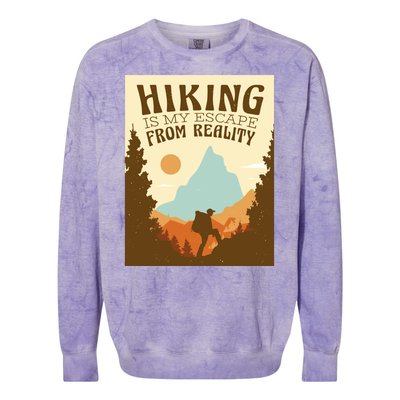 Hiking Is My Escape From Reality Colorblast Crewneck Sweatshirt