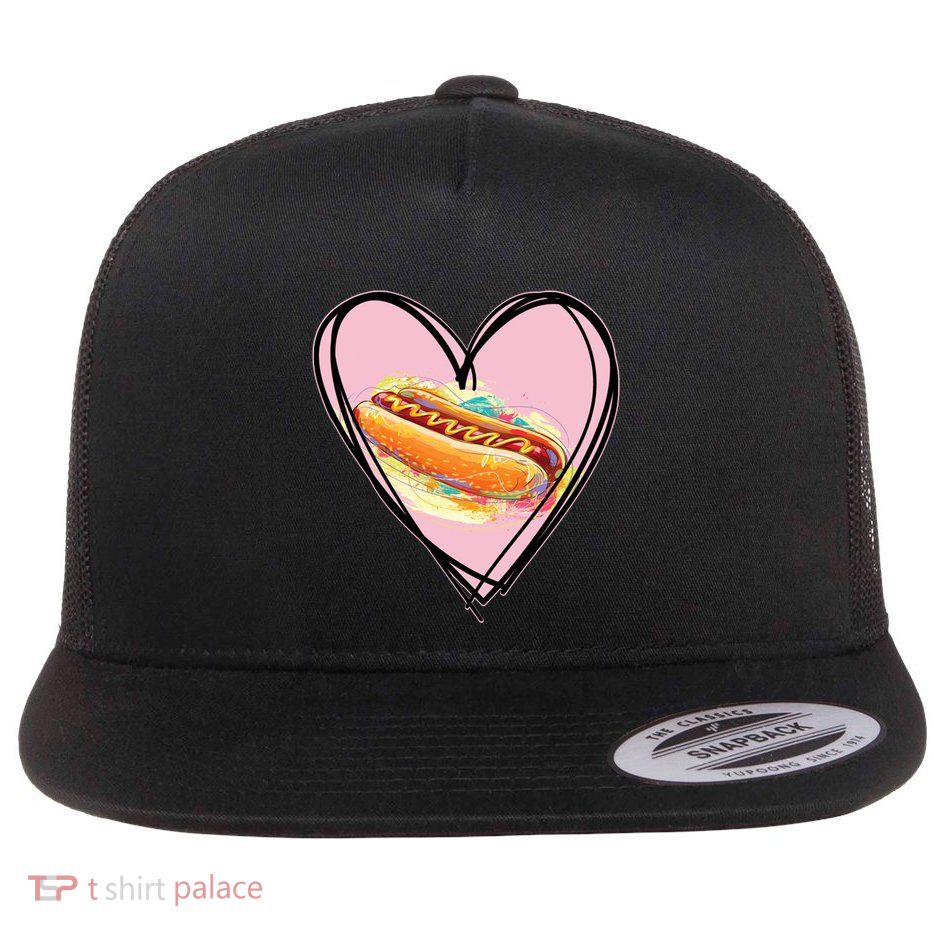 Hotdog Is My Valentine I Love Hotdog I Heart Hotdog Graphic Gift Flatbill Hat