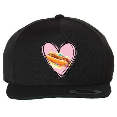 Hotdog Is My Valentine I Love Hotdog I Heart Hotdog Graphic Gift Wool Snapback Cap