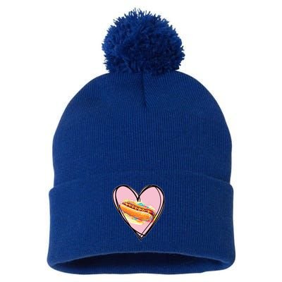 Hotdog Is My Valentine I Love Hotdog I Heart Hotdog Graphic Gift Pom Pom 12in Knit Beanie