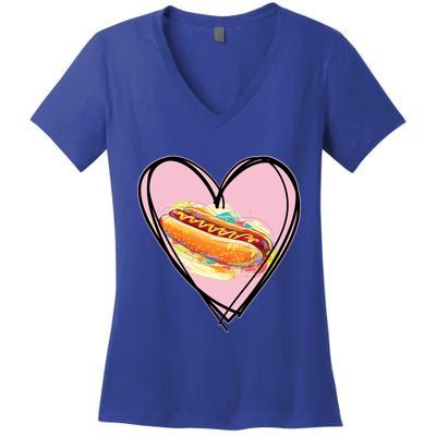 Hotdog Is My Valentine I Love Hotdog I Heart Hotdog Graphic Gift Women's V-Neck T-Shirt