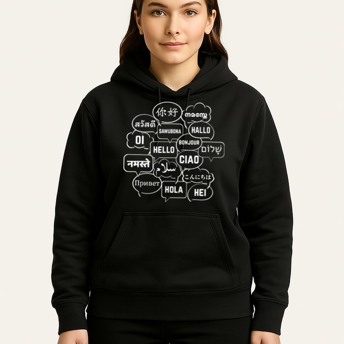 Hello In Many Languages Translator Globetrotter Polyglot Hoodie