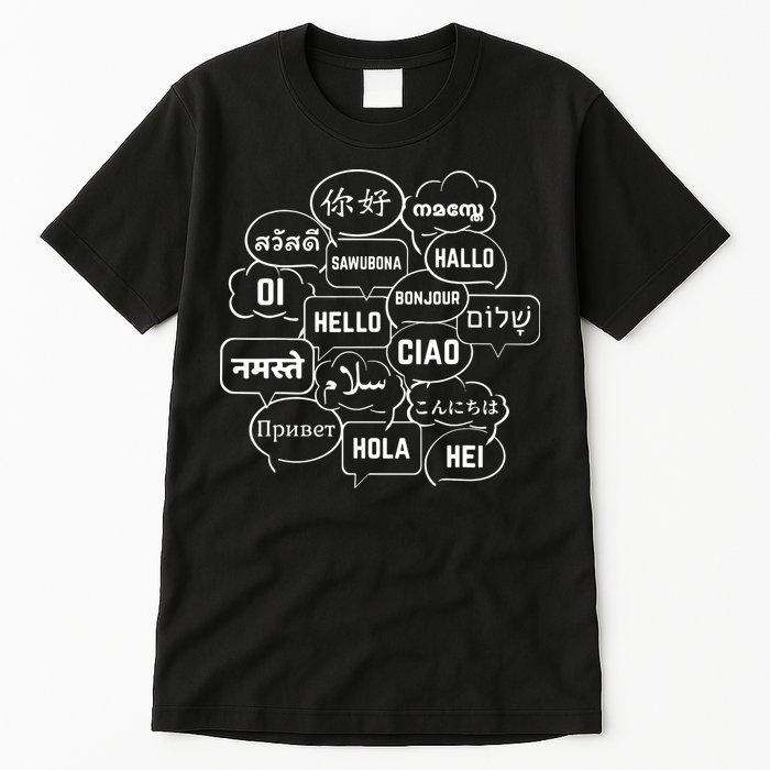 Hello In Many Languages Translator Globetrotter Polyglot Tall T-Shirt