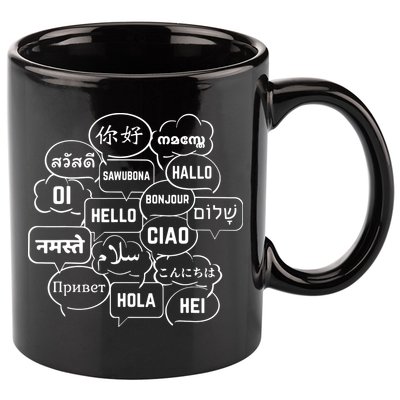 Hello In Many Languages Translator Globetrotter Polyglot 11oz C Handle Ceramic Mug