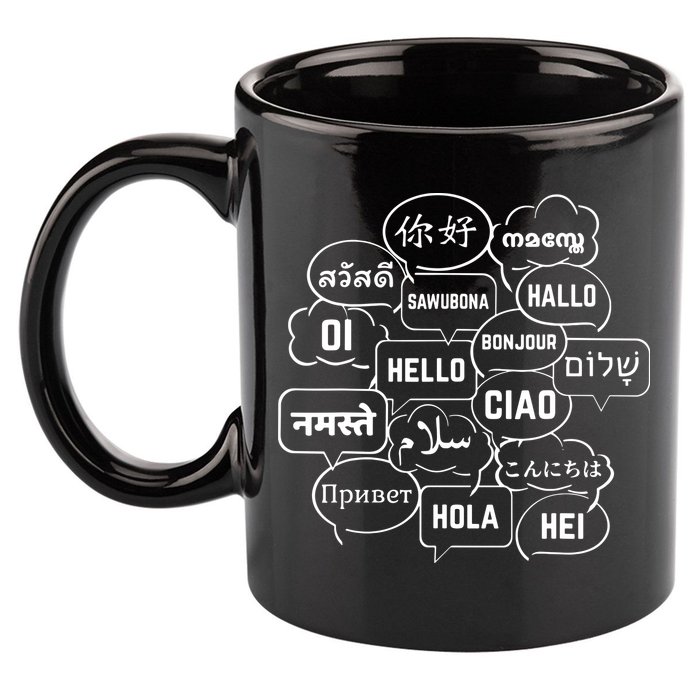 Hello In Many Languages Translator Globetrotter Polyglot 11oz C Handle Ceramic Mug