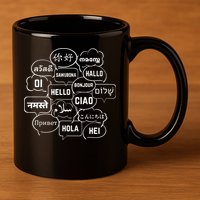 Hello In Many Languages Translator Globetrotter Polyglot 11oz C Handle Ceramic Mug
