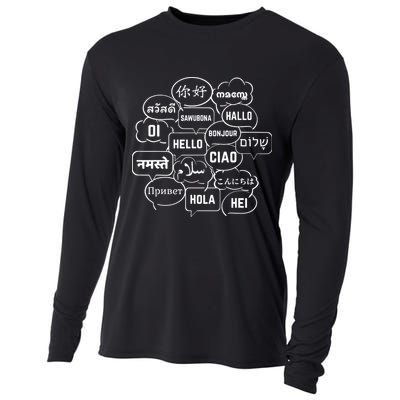 Hello In Many Languages Translator Globetrotter Polyglot Cooling Performance Long Sleeve Crew