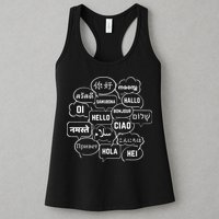 Hello In Many Languages Translator Globetrotter Polyglot Womens Tank Top