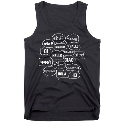 Hello In Many Languages Translator Globetrotter Polyglot Tank Top
