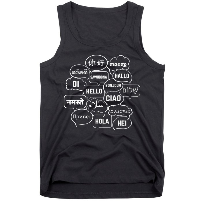 Hello In Many Languages Translator Globetrotter Polyglot Tank Top
