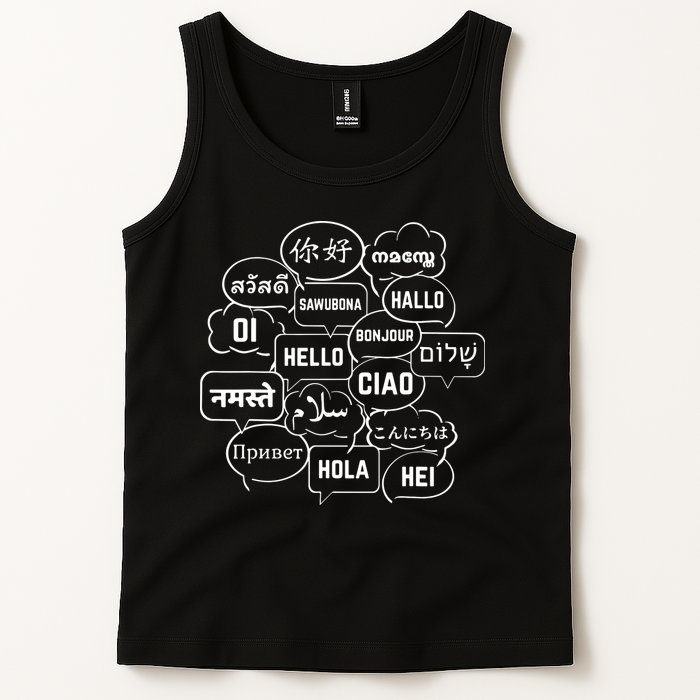 Hello In Many Languages Translator Globetrotter Polyglot Tank Top